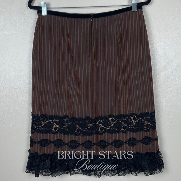 Rare Brown Stripe Lace Trim Pencil Skirt ASO Lorelai Gilmore Girls Vintage Y2K - Picture 5 of 10